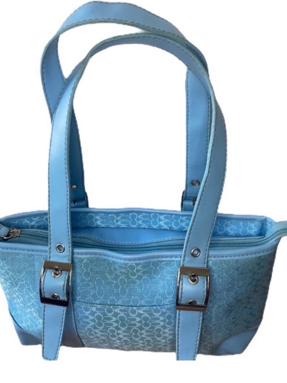 Vintage Y2K Coach Soho Signature Monogram Mini Tote Satchel Baby Blue F10927
